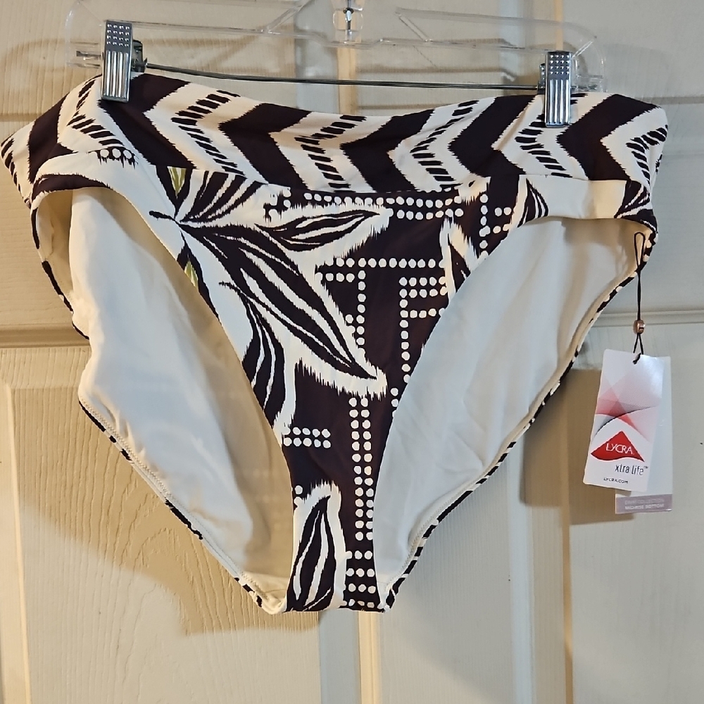 CALIA Mid Rise Wide Banded High Leg Swim Bottoms: PRIMITIVE POINTILLISM:NWT: XXL